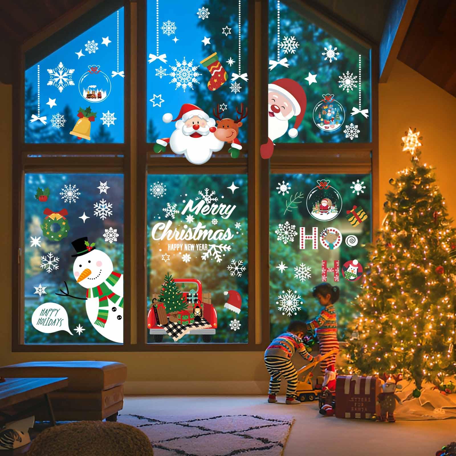Wandtattoo Loft Vensterafbeeldingen Kerstmis Amsterdam huisenrij – herbruikbaar – A2-vellen – 34 stickers – kerstdecoratie voor ramen, kerstfoto's