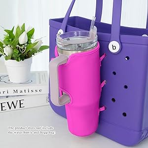 Bogg Bag Cup Holder for Stanley Cup Holder 40 oz Water Bottle Holder Adjustable Drink Organizer Accessories Compatible with All Bogg Bag and Simple Modern Beach Tote (Rose Red)