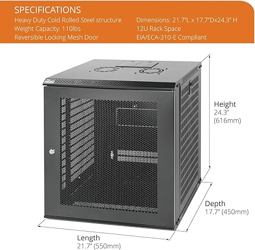 Miniatura 8 de Gabinete de servidor de montaje en pared Gabinete de rack de red de TI con cerradura Puerta y paneles laterales negro (negro, puerta estándar de