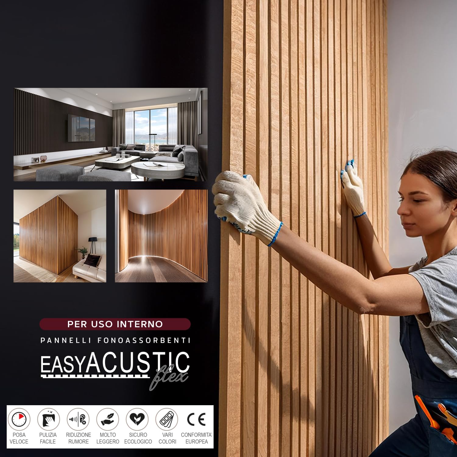 MASTERBRICO Pannello Fonoassorbente Decorativo Effetto Legno 275x60 cm – 1,65 mq per Pacco, Pannello Insonorizzante in MDF per Isolamento Acustico di Soffitto e Pareti, Spessore 6 mm (ROVERE)
