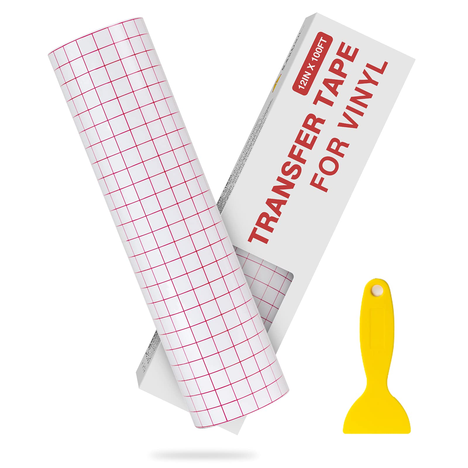 Transfer Tape for Vinyl - 12” x 100 FT w/Red Alignment Grid for Adhesive Vinyl - Medium Tack Vinyl Transfer Tape for Silhouette Cameo for Decals, Signs, Windows and Stickers