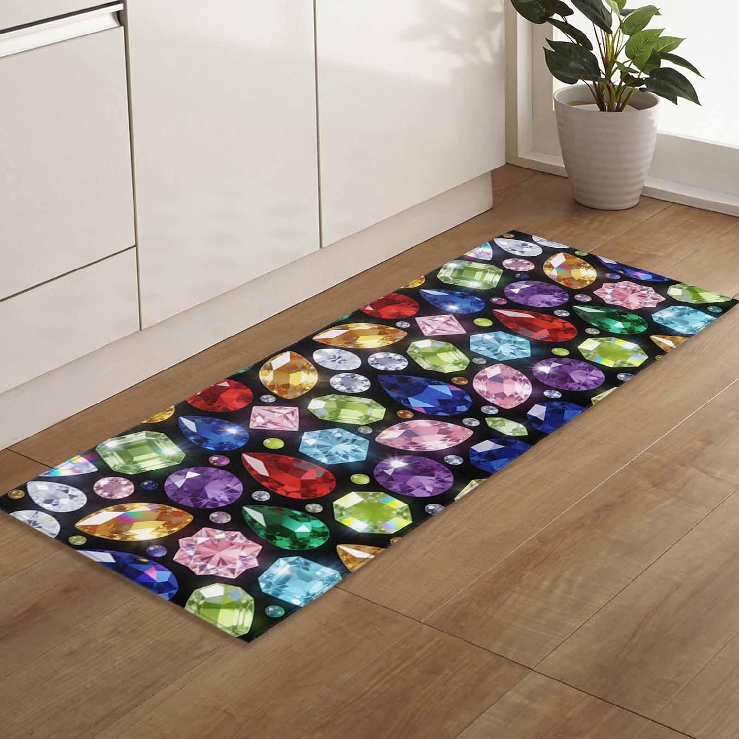 Teamery Kitchen Mats for Floor Dreamy Gemstone Colorful Washable Non Slip Kitchen Rugs 1PCS, Abstract Geometric Absorbent Standing Mats for Sink Bathroom Office Living Room 23.6x70.9in