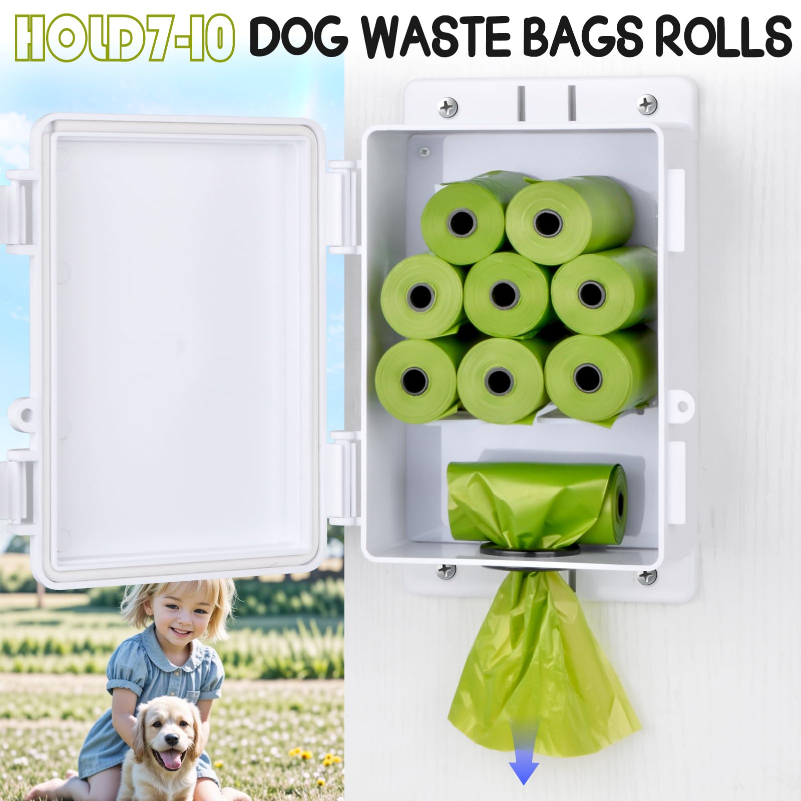 Dispensador de bolsas para excrementos de perro al aire libre, montaje en pared, dispensador de bolsas para excrementos impermeable para el hogar, porche, césped, limpieza de patio, solución