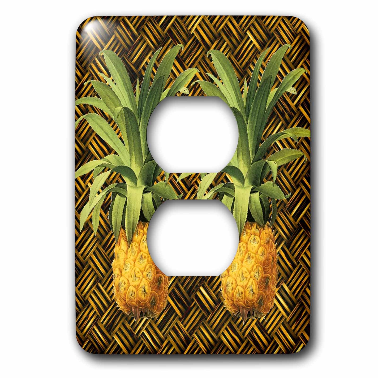 Plaque de prise double motif ananas tropical lot de 2 en plastique robuste