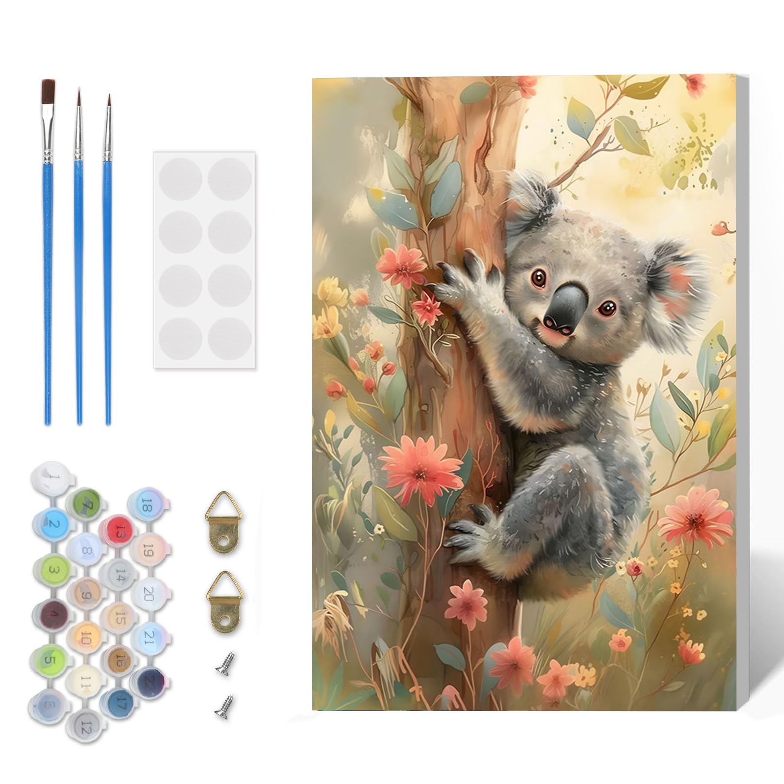 DOMROM Paint by Numbers Kit for Adults Beginner with Frame, Koala Adults' Paint-by-Number Kits on Canvas, DIY Acrylic Painting by Numbers Easy Animal Oil Painting by Number Kits for Home Decor, 8x12in