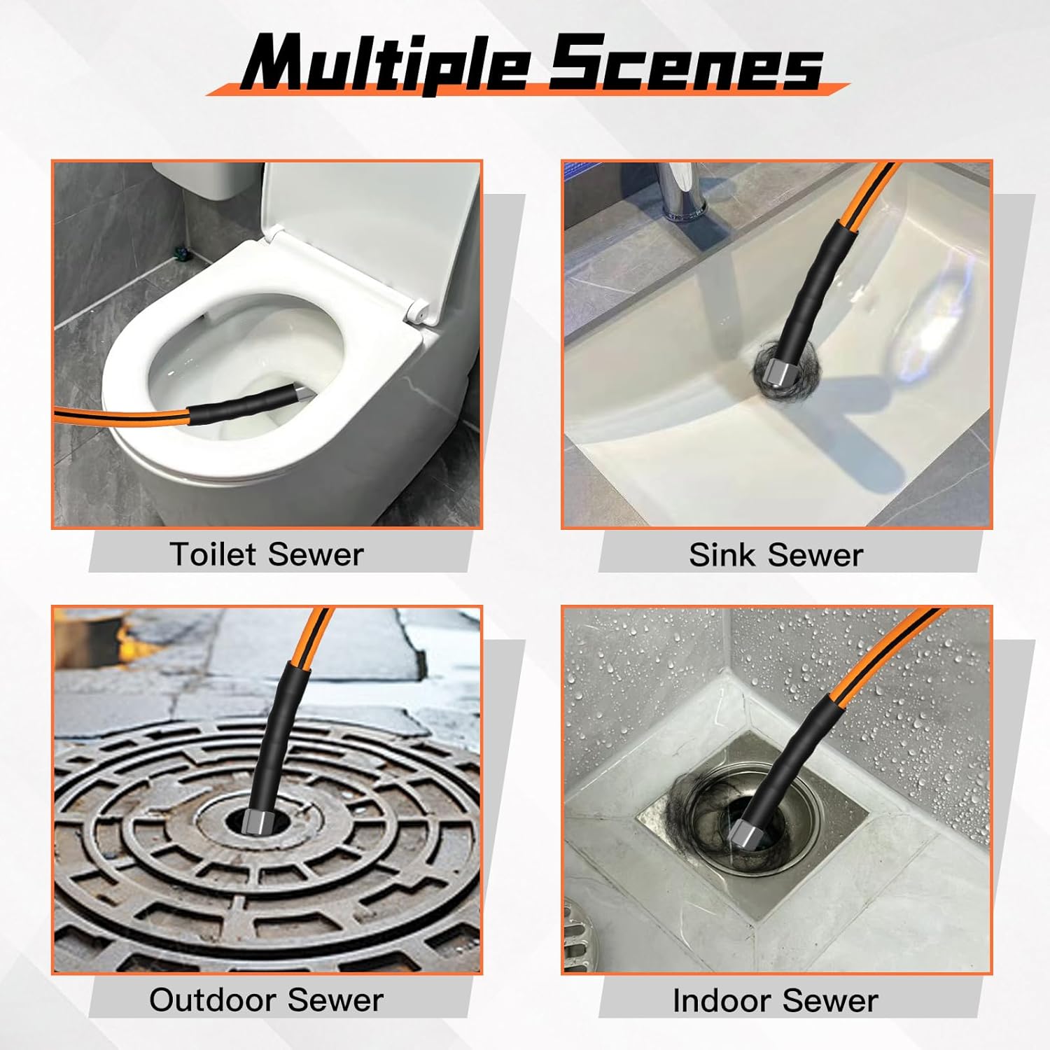 Sewer Jetter Kit for Pressure Washer 50FT,5800psi Drain Cleaner Hose 1/4 Inch Npt Corner, with 5 Sewer Jetting Nozzles Sealing Tape Pearl Corsage Pin Spanner Glove Drain Snake - Image 8