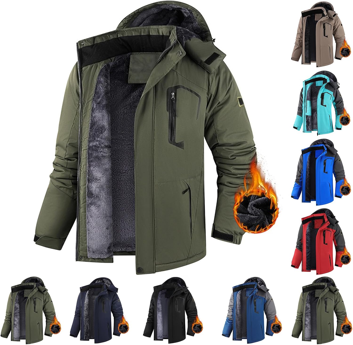 Men's Winter Ski Jacket Water Resistant Fleece Coats Insulated Padded Snowboard Jacket Winter Hooded Parka Raincoat
