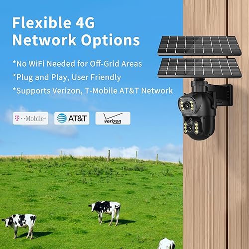 Miniatura 6 de Neye - Cámara de seguridad solar 4G LTE 4K con doble lente de visión nocturna a color, cabezal giratorio y dos paneles solares, batería de 12000