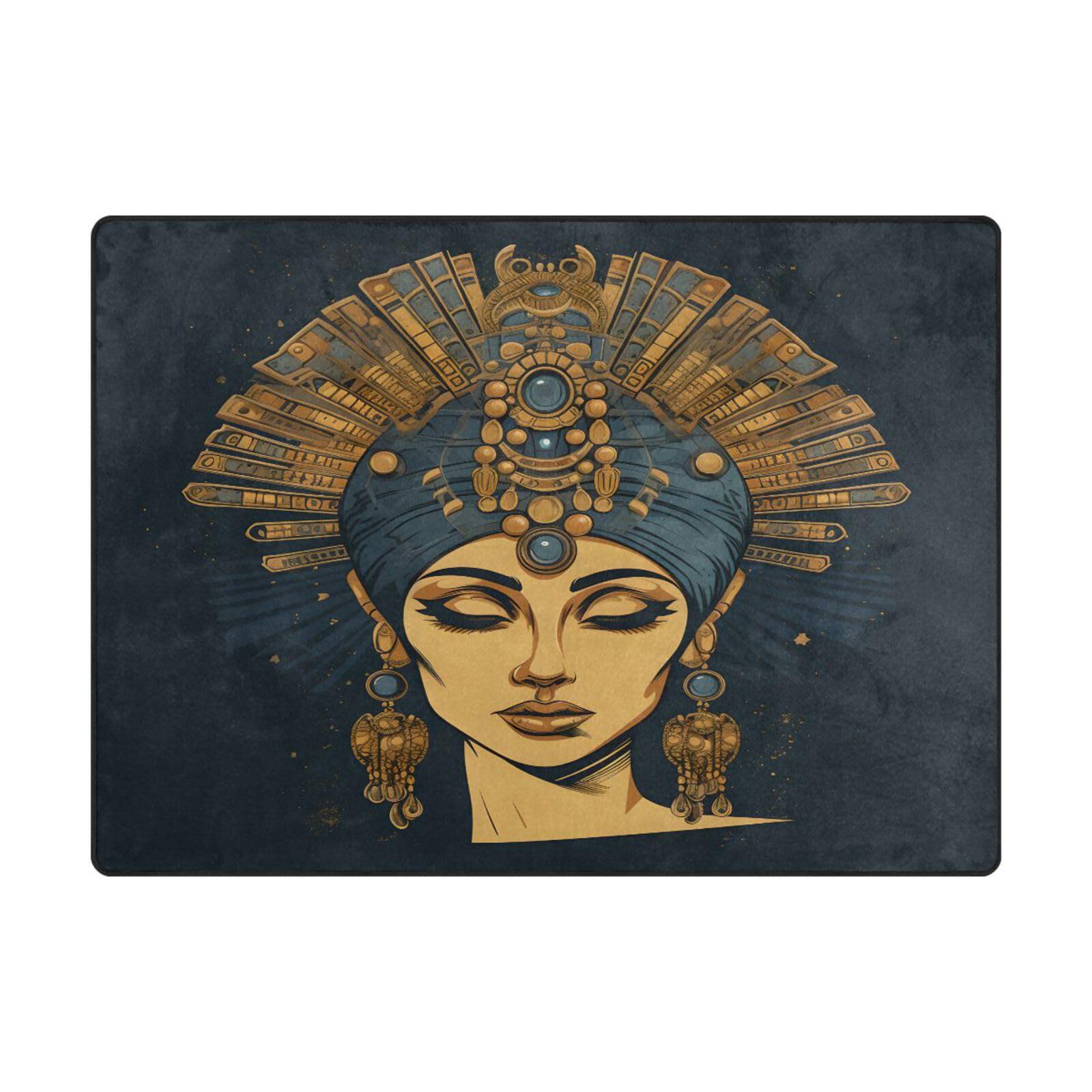 Tapis de sol moderne 203 x 147 cm isolant et tapis doux pour salon au motif égyptien portrait