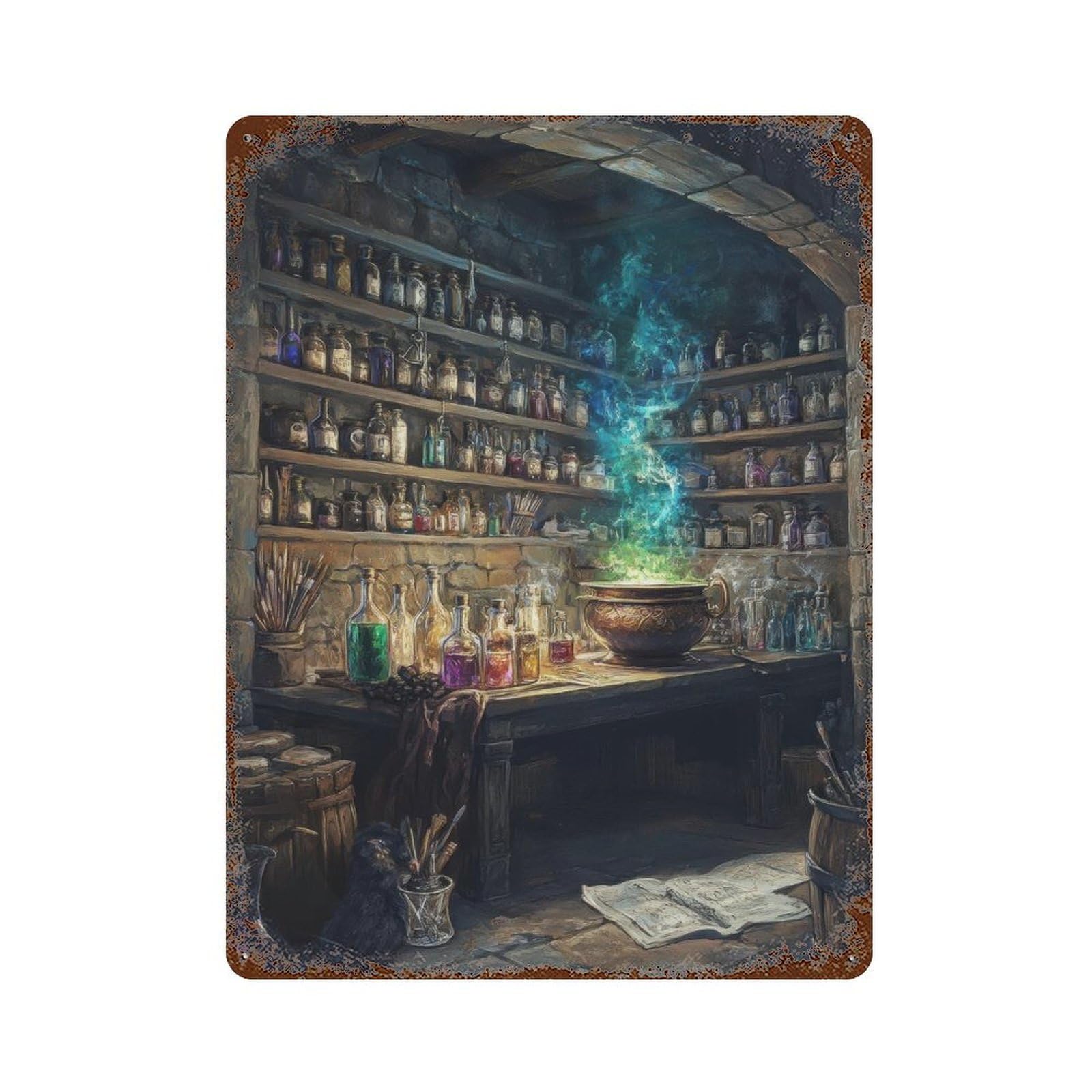xiaoxiaoshen Wizards Potion Workshop Cottagecore Dark Academia Enchanted Vintage Mystical Witchy Wall Decor Art Metal Tin Poster Modern Home Decor Art Home Bar Shop Decorations Vintage Sign 40x30cm