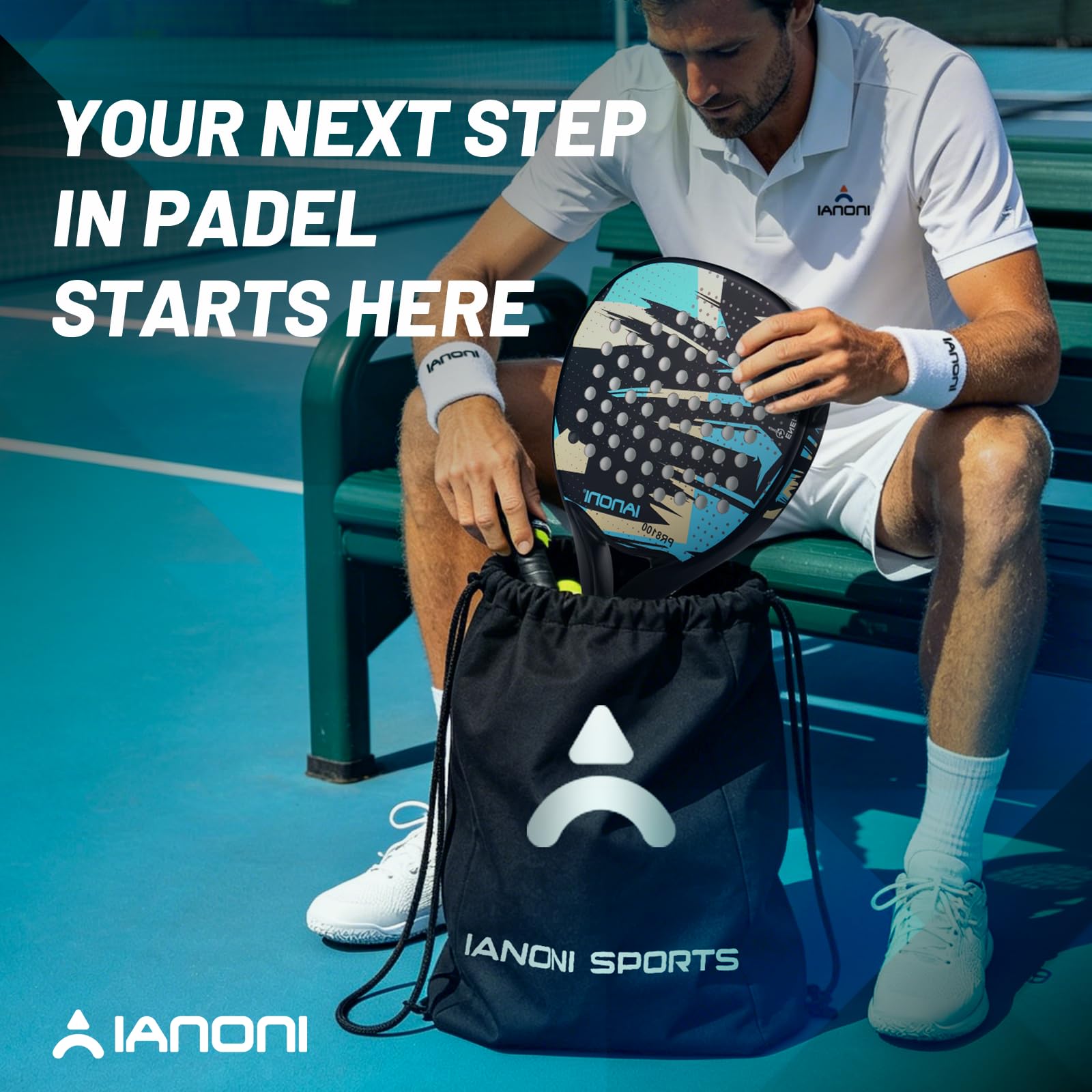ianoni Racchetta da padel con superficie in fibra di carbonio con nucleo in schiuma EVA Memory Flex Core POP Padel Racquts-8100-azzurro cielo