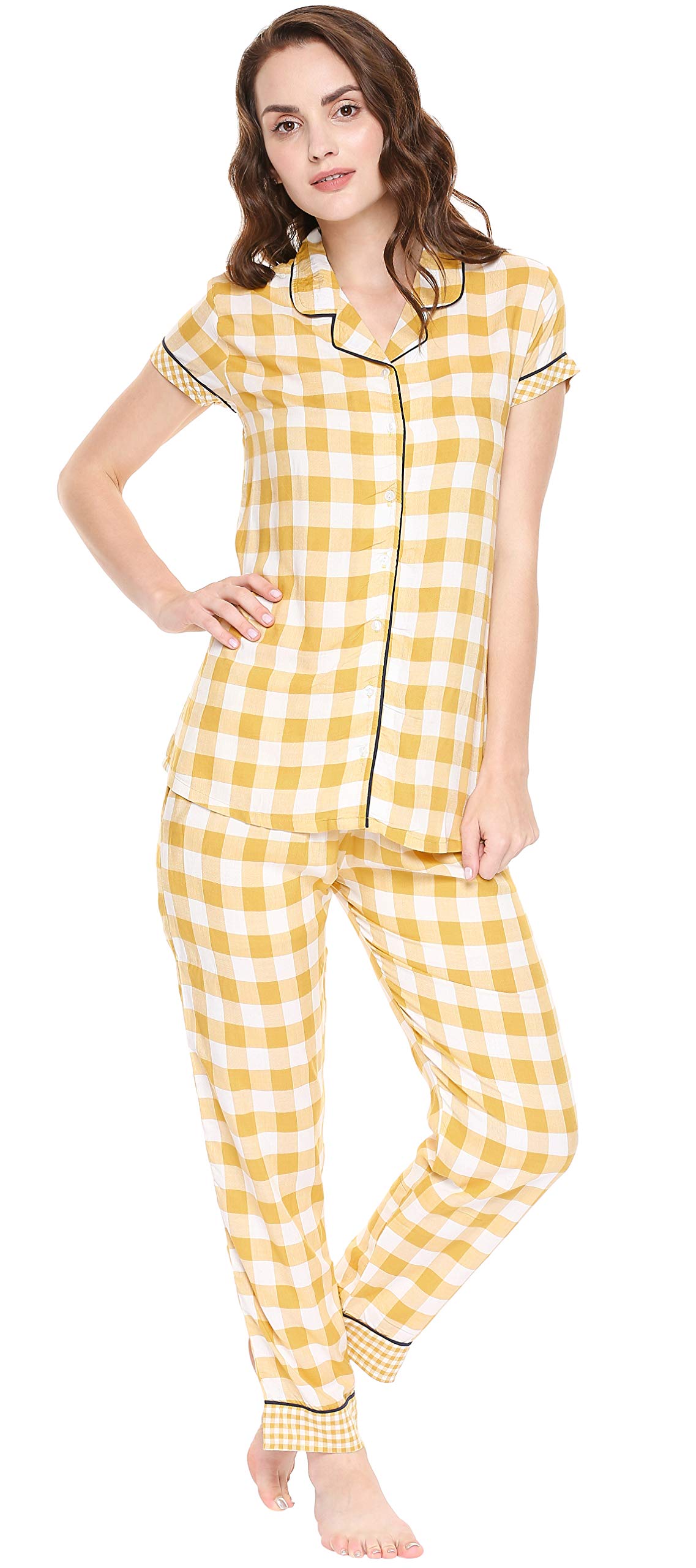 zeyo Women's Cotton Checks Printed Night Suit set of Shirt & Pajama Set 5214-picture-27