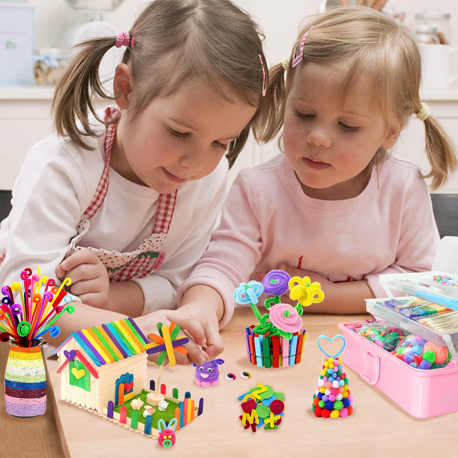 Withosent Kit Manualidades Niños 2200+PCS, DIY Creativo Kit Manualidades Material, con Limpiapipas, Pompoms, Wiggle Eye, Cuentas, Lentejuelas, Juego Creativo Regalo Craft Niños Niñas