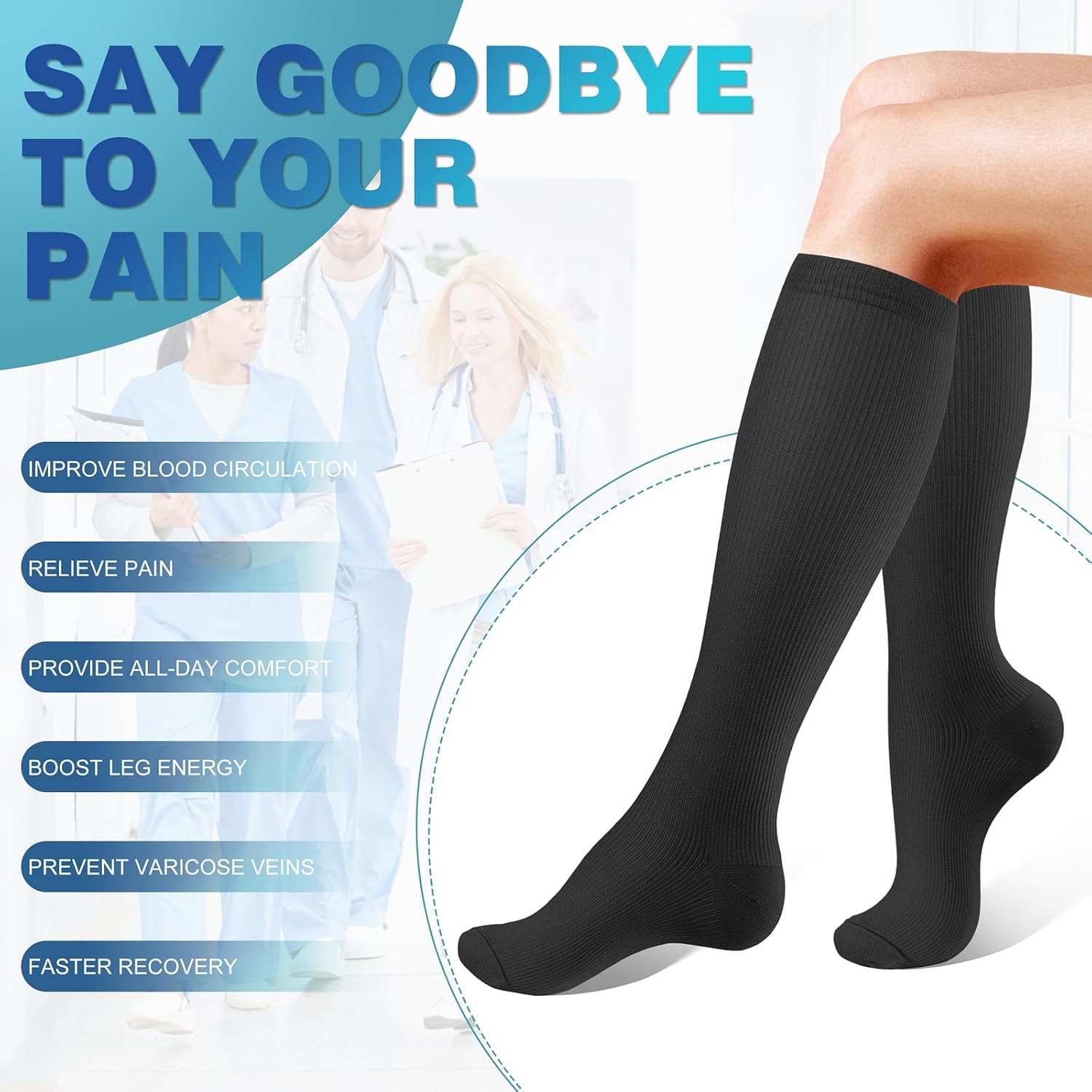 cerpite Compression Socks for Women & Men Circulation 8 Pairs Compression Socks 20-30 mmhg Best for Running,Nurse,Travel
