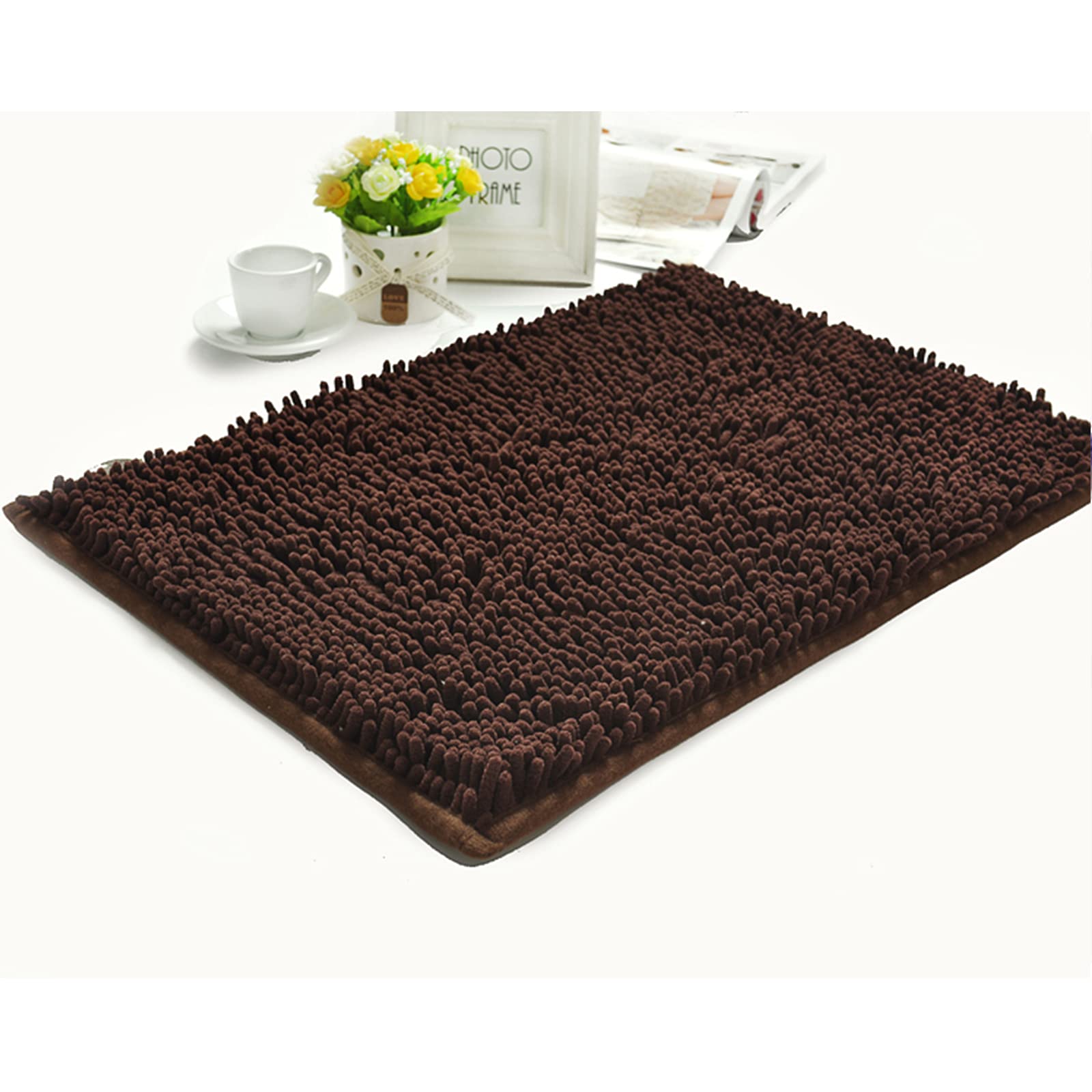 Tapis de bain chenille marron 80x120 cm ultra doux et absorbant