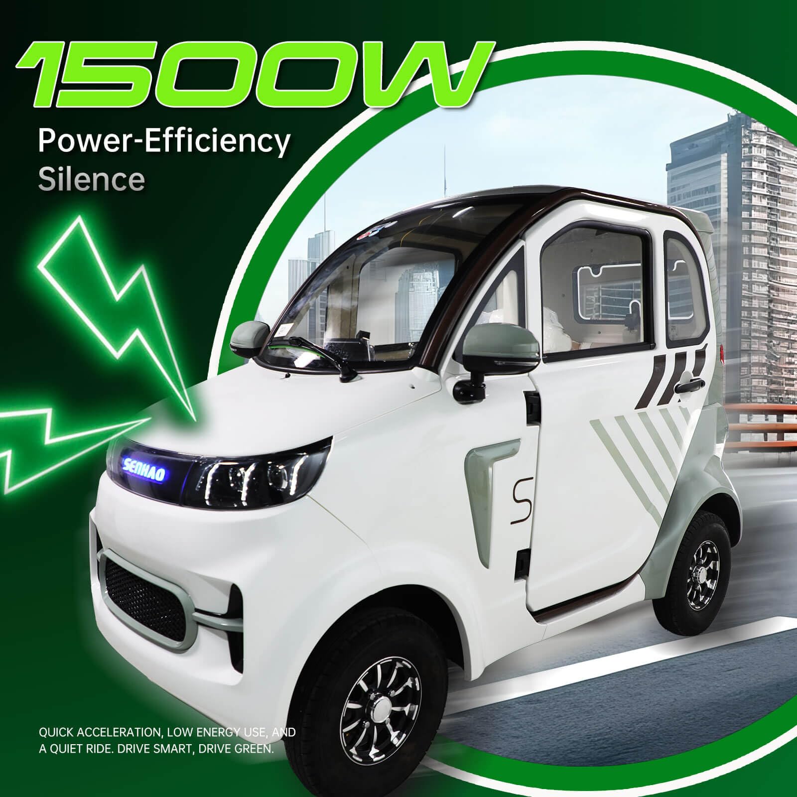 Xmatch Fully Enclosed Mobility Scooters for Adults, Heavy Duty 4-Wheels 3 Passengers Electric Powered Mobility Scooter for Seniors All Terrains 1500W for Safer Travels Vehicle Car (White)