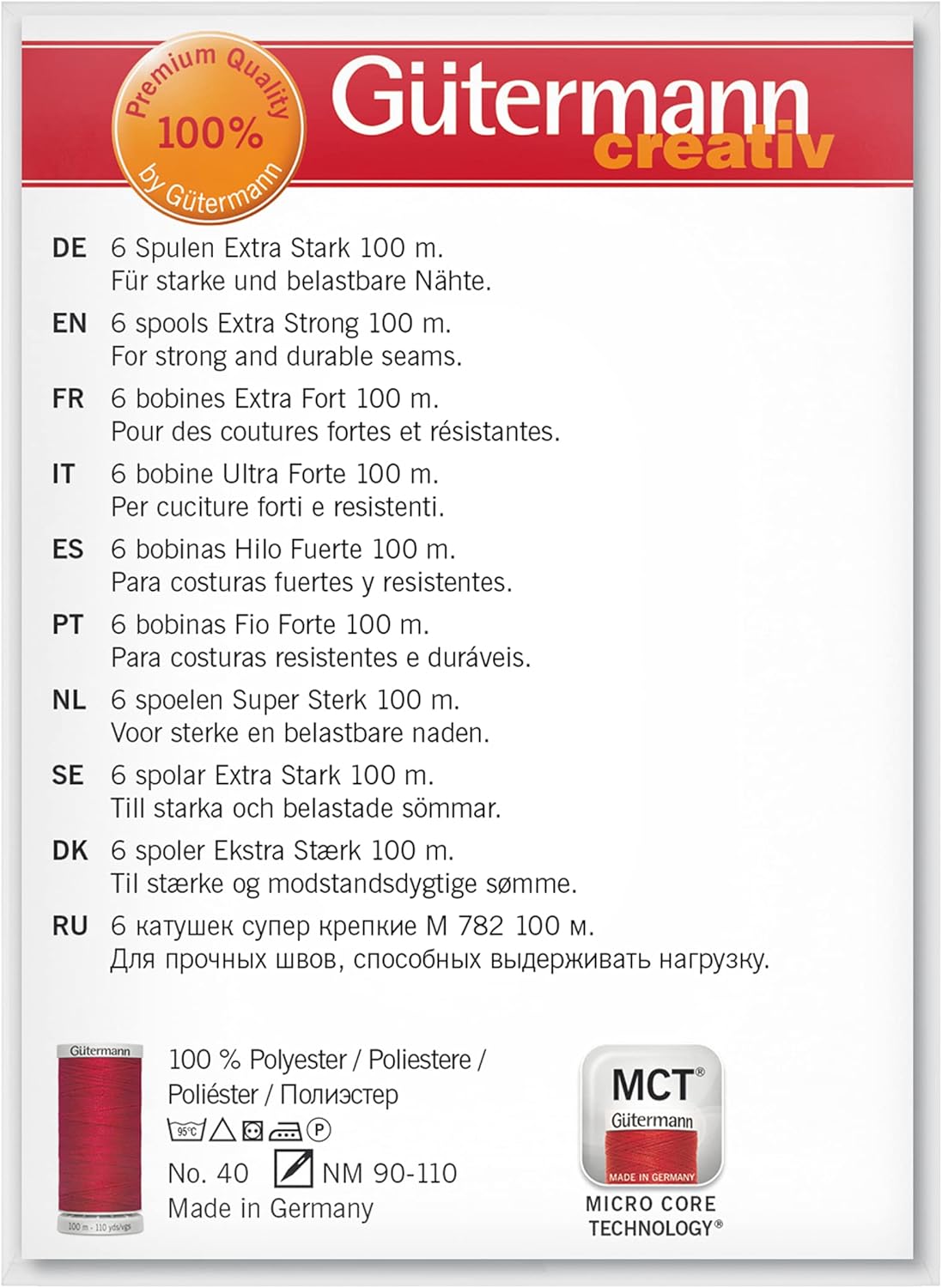 Gutermann 'Assorted' Extra Strong Thread Set - 6 x 100m, multicolored(GUT_734528-1)