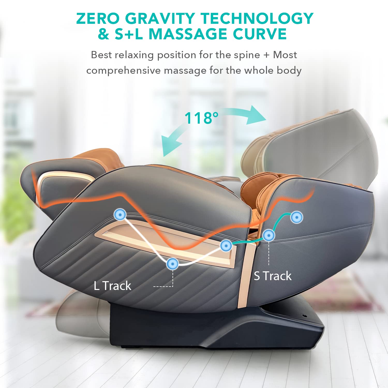 Sillón de masaje Shiatsu Zero Gravity silla de masaje presión de aire Bluetooth 3D Surround Sound Music para oficinas, tiendas y salones, color marrón