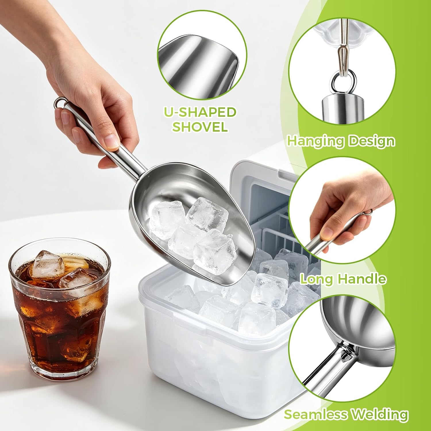 304 Stainless Steel Ice Scoop, Multi Purpose Food Scooper