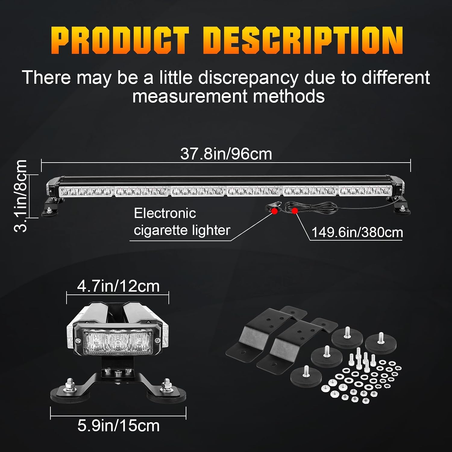 RIGIDON 38Inch 78 LED Rooftop Emergency Strobe Lights Bar, Double Side Flashing Safety Warning Beacon Light with Magnetic Base for Snow Plow, Trucks, Construction Vehicles(Red/Blue)
