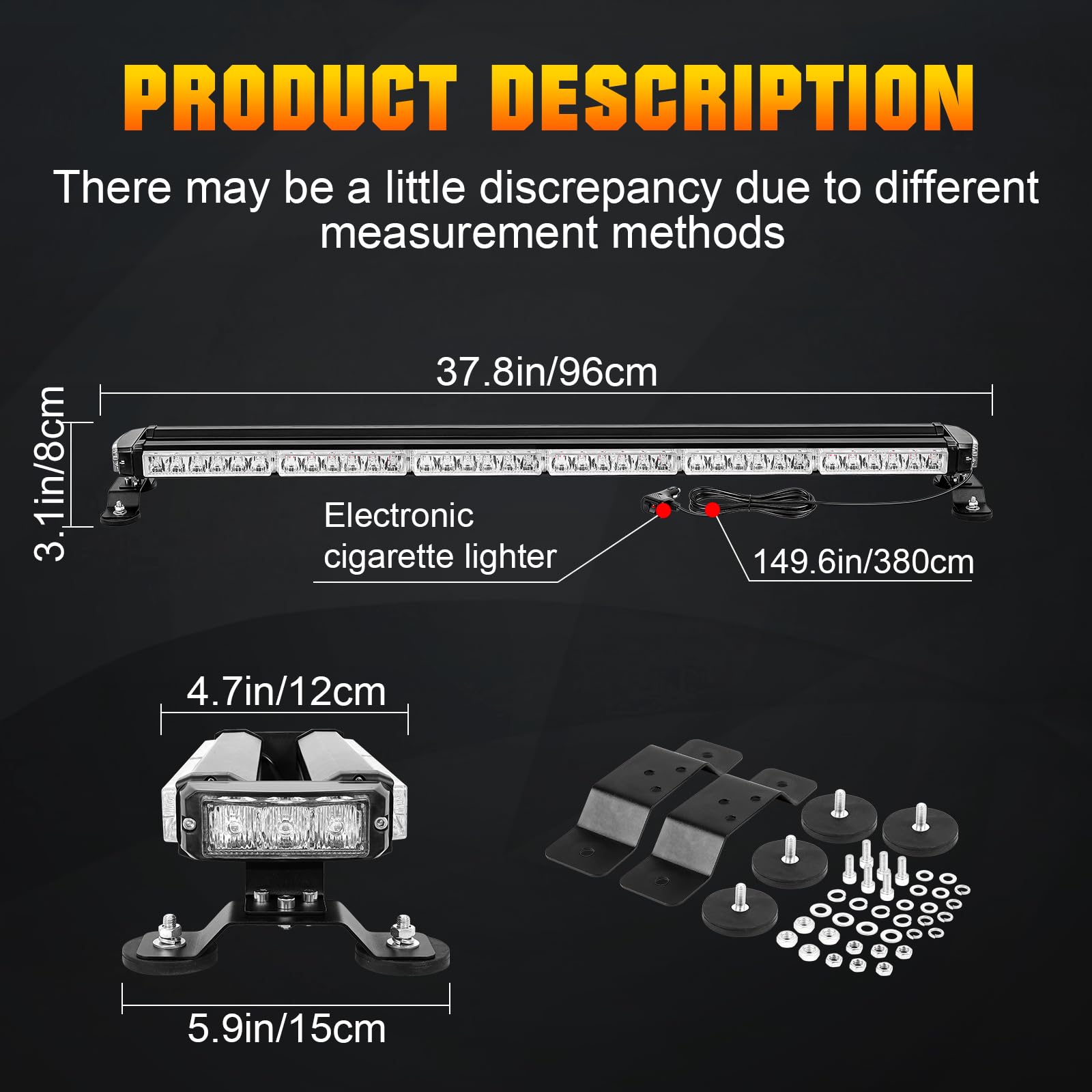 Barra Luces Strobe Emergencia Techo de 38 Pulgadas 78 LED, Luz Baliza de Advertencia Seguridad Intermitente Doble Cara con Base Magnética para Quitanieves, Vehículos Construcción (Rojo/Azul)