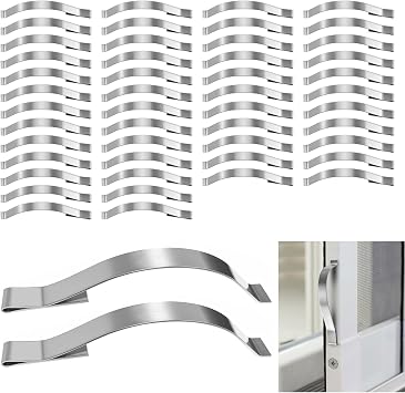 50 Pcs Window Screen Tension Spring Clips, 1/4" Wide Stainless Steel Corner Mount Flat Springs for Aluminum Channels, Prevent Screen Windows Shaking
