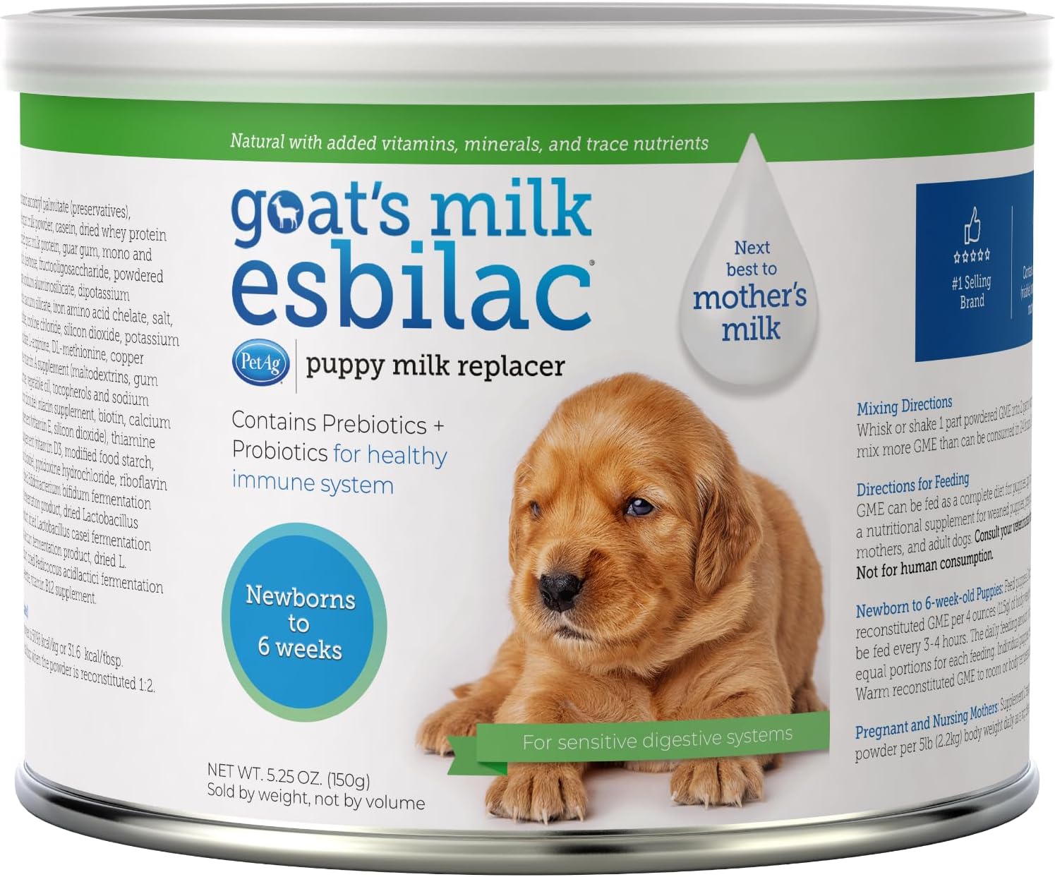 PetAg Esbilac Goat's Milk Powder Puppy Milk Replacer - Milk Formula for Puppies with Sensitive Digestive Systems - 5.3 Fl Oz