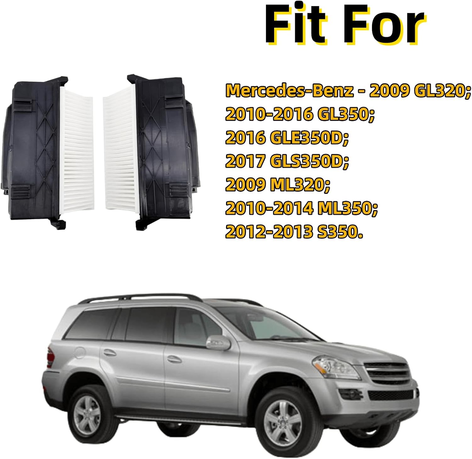 2X Air Filter Set Compatible with Mercedes-Benz ML350 ML320 GL350 GLE350D GLS350D S350 Left & Right Pair Replace 6420940000 6420942304