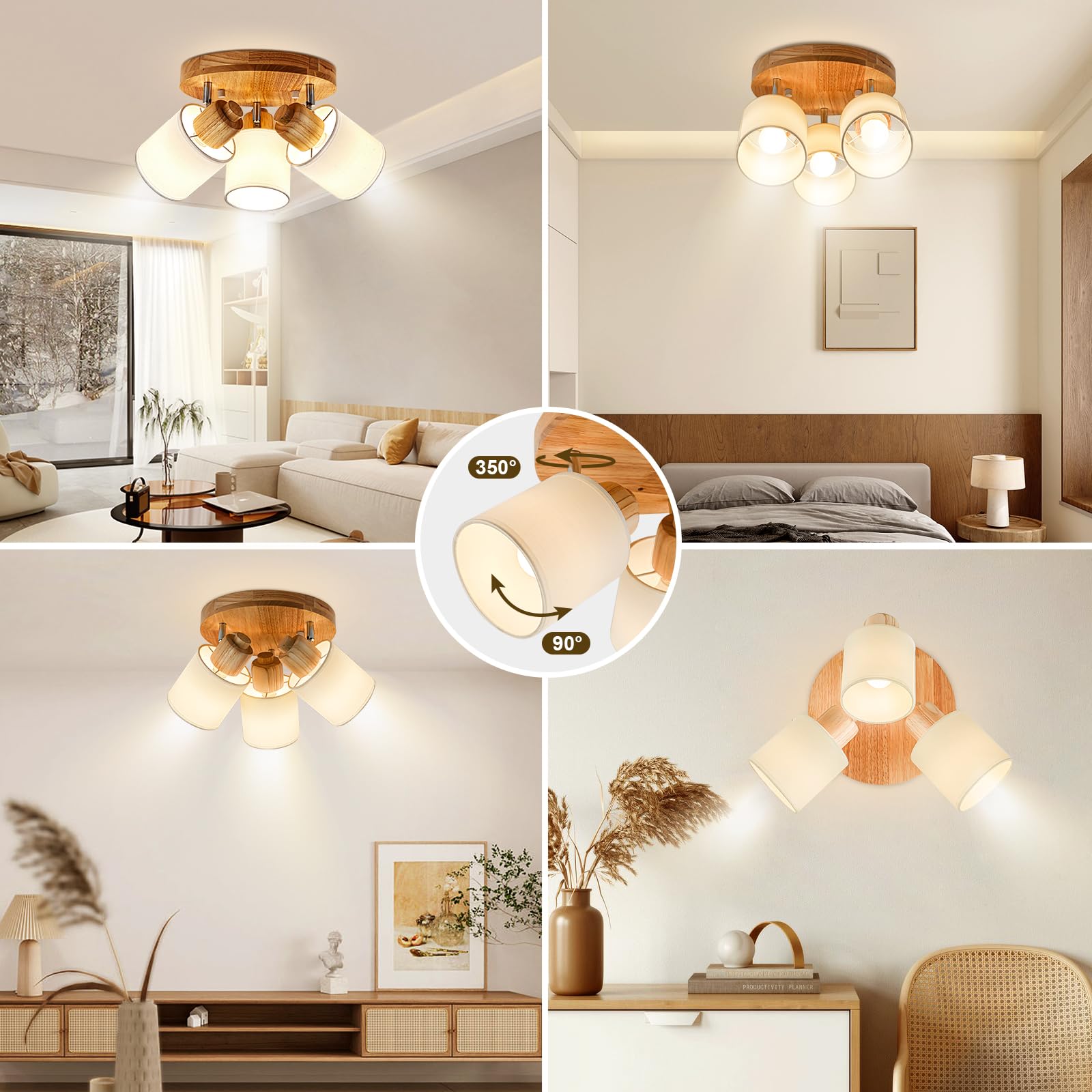 NETTLIFE LED Plafondspot 1 Vlam Ganglamp - Houten Plafondlamp E14 Vintage Plafondlamp Verstelbaar 350deg Retro