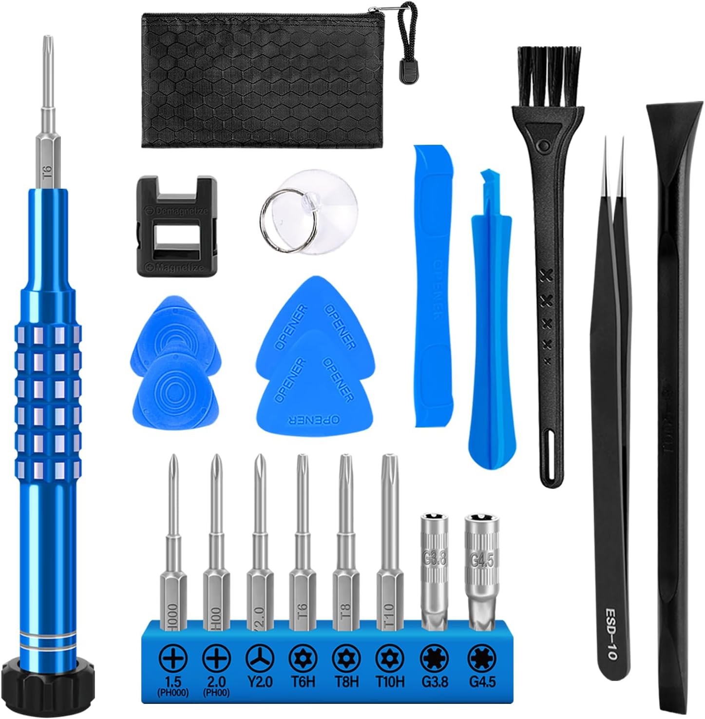 GISVAR Repair Tool Kit for Nintendo Xbox Switch PS3 PS4 PS5 Controller, 21PCS with Y2,T6H,T8H,T10H, Ph00,PH000, Torx Security Screwdriver with G3.8 G4.5, Cleaning Tool bag for Controller and Console