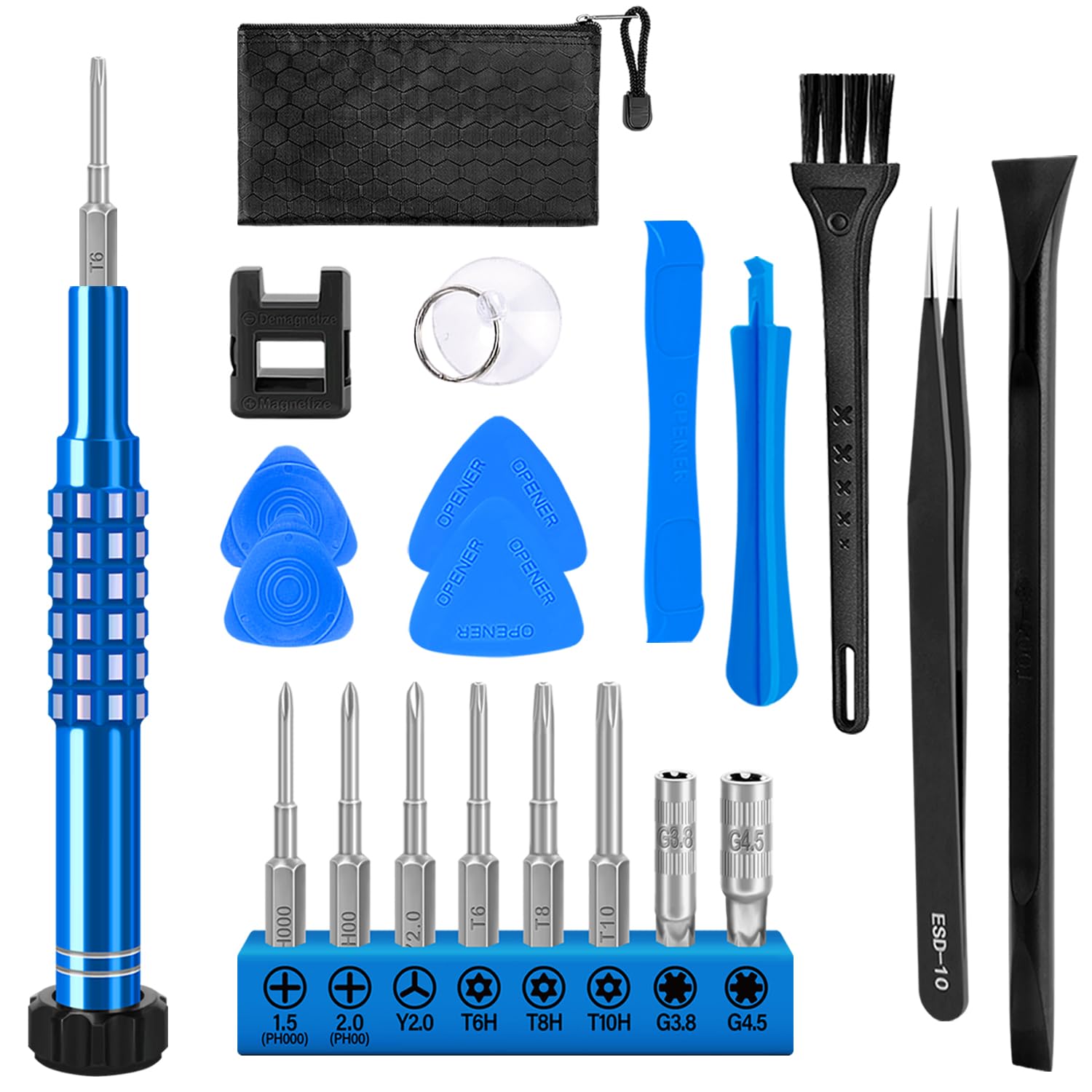 GISVAR Repair Tool Kit for Nintendo Xbox Switch PS3 PS4 PS5 Controller, 21PCS with Y2,T6H,T8H,T10H, Ph00,PH000, Torx Security Screwdriver with G3.8 G4.5, Cleaning Tool bag for Controller and Console