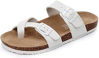 WTW Cork Footbed Womens Sandals Genuine Leather Insole Slides Sandals for Women Adjustable Buckle Summer Sandals Outdoor Walking