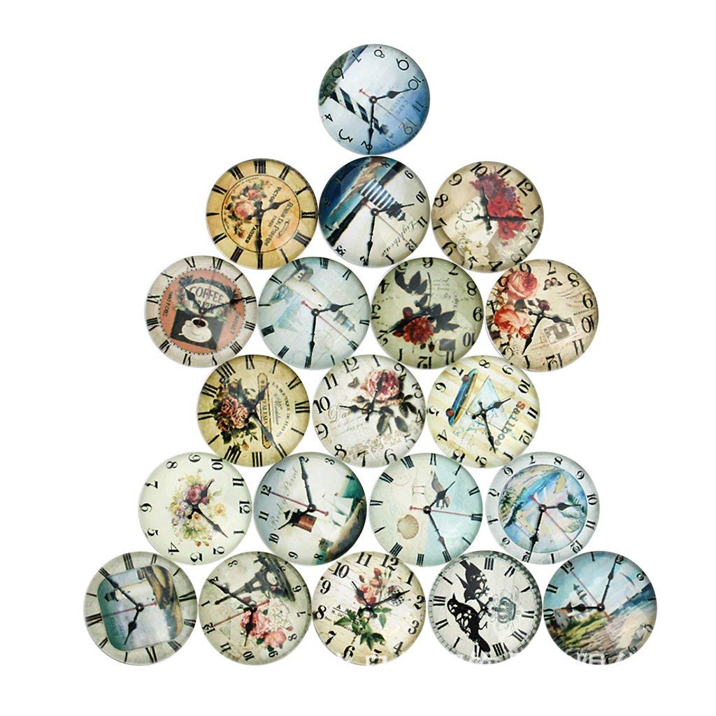 Inzopo 20 Piece Clock Design Glass Cabochons Domed Cameo Flatback Scrapbooking Embellishments Decor Diy Jewelry Making - 20Mm 20Mm