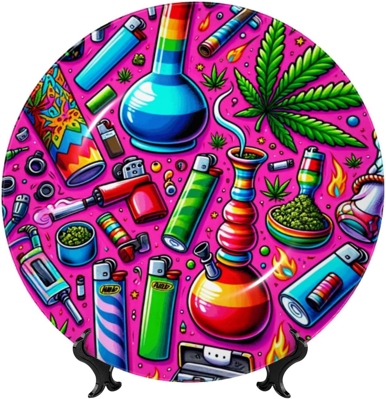Weed-Pot-Cannabis 10 Inch Decorative Plate With Stand, Elegant Display Wall Plate For Home Decor