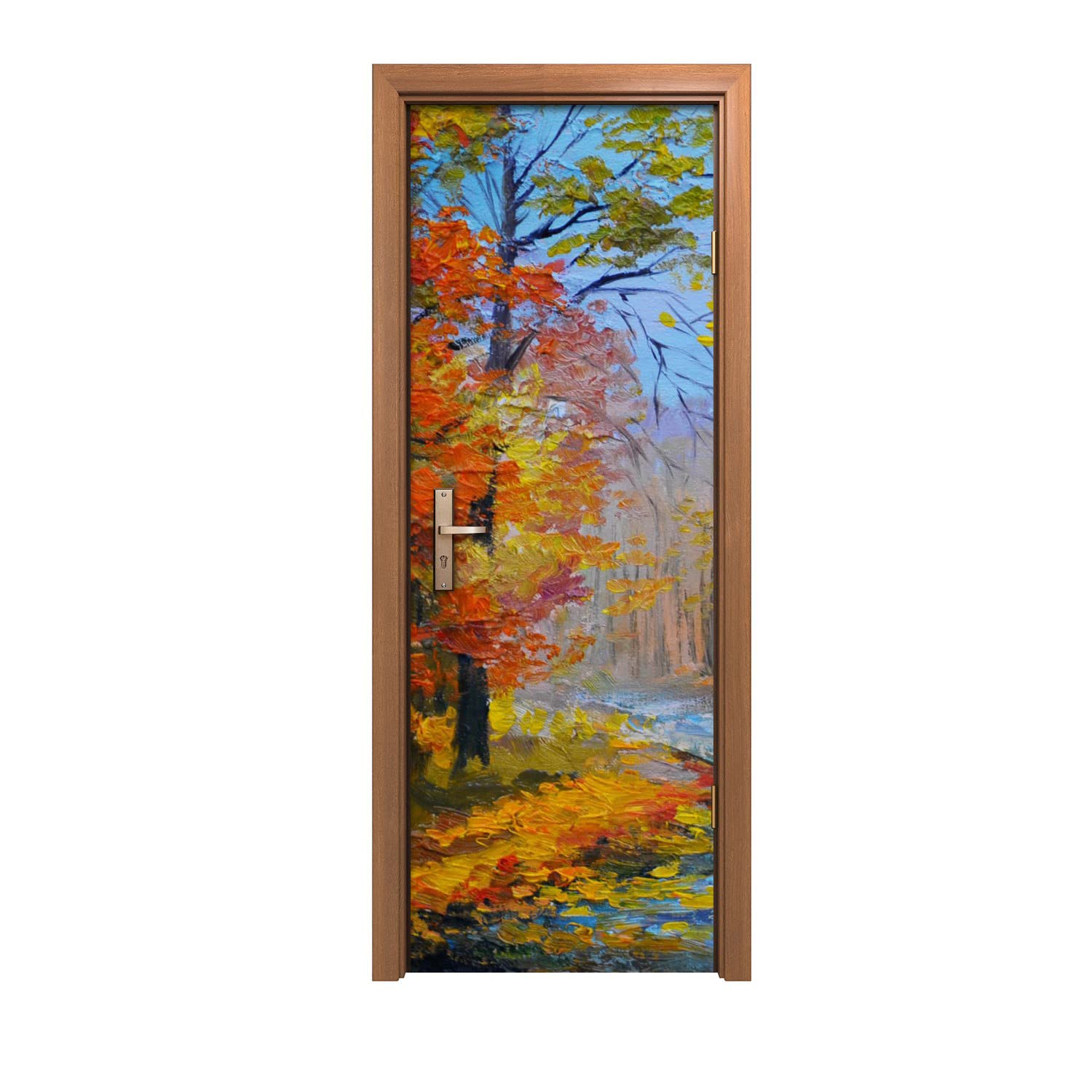 Autocollant de porte forêt d'automne pour créer un salon nature