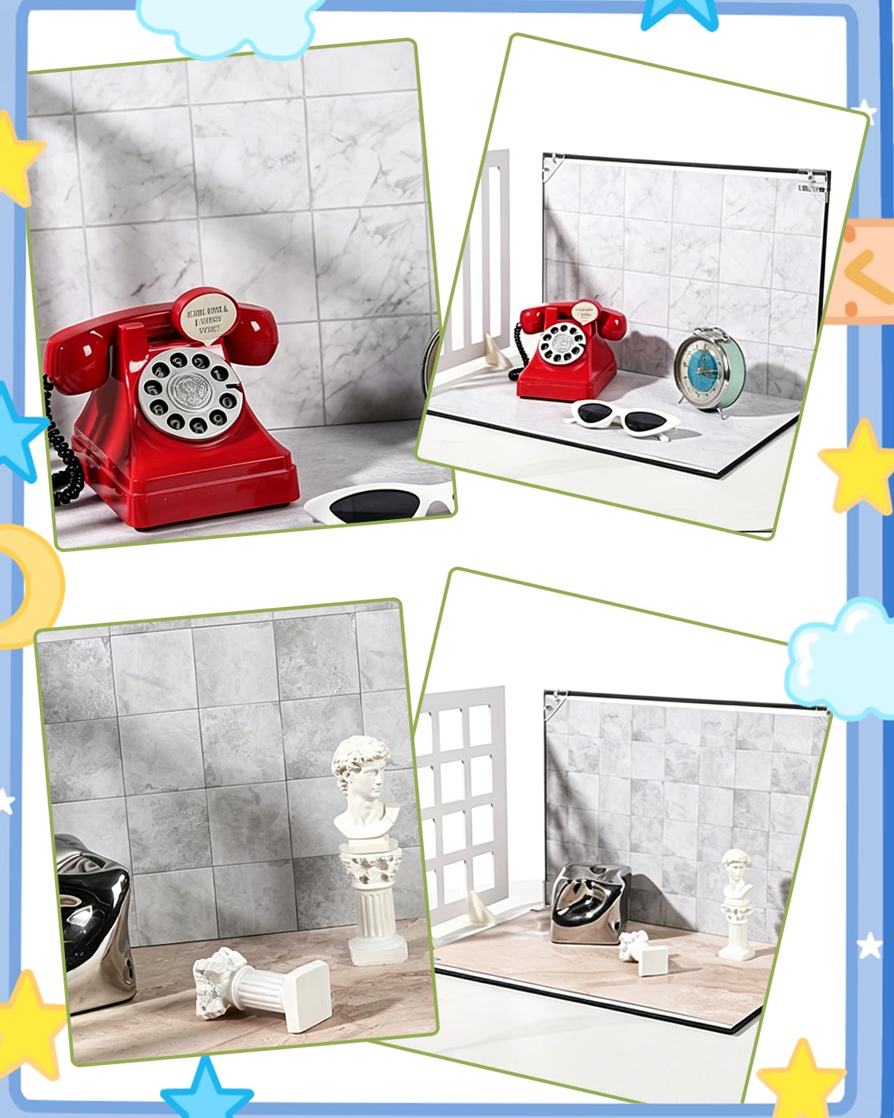 22 Stück Fotografie Hintergrund Boards Set, Fotohintergründe für Lebensmittelfotografie, 24 Muster, kleines Produkt, Hintergrund-Tischplatten-Set für Schmuck Kosmetika Lebensmittel, 42 x 29cm