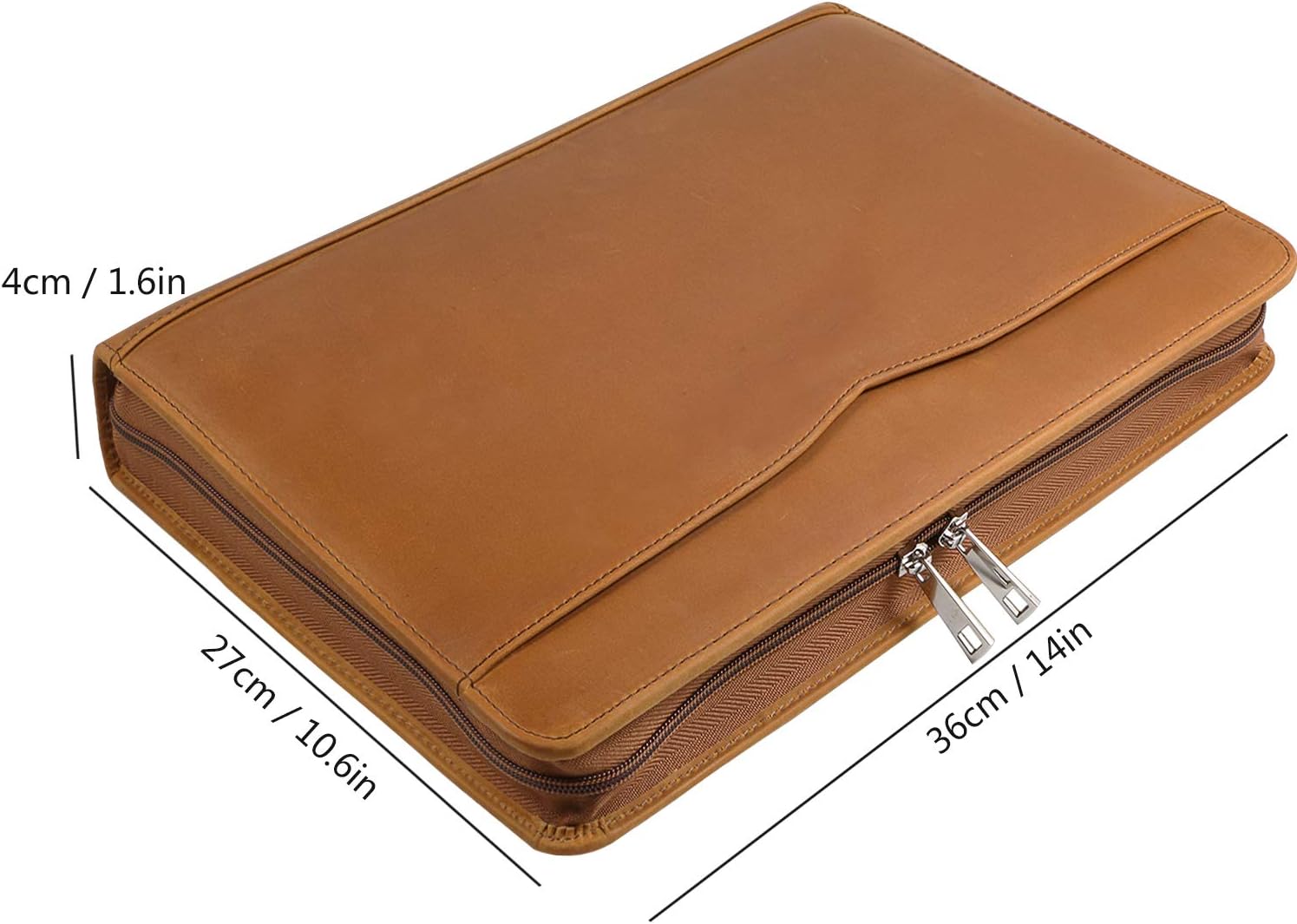 YIWEN Handmade Leather Portfolio 3 Ring Binder, Front Pocket, Padfolio for 13.3” Laptop, Letter Size Notepad Holder, Professional Business Travel Organizer (Brown, Crazy Horse Leather, Upgraded)