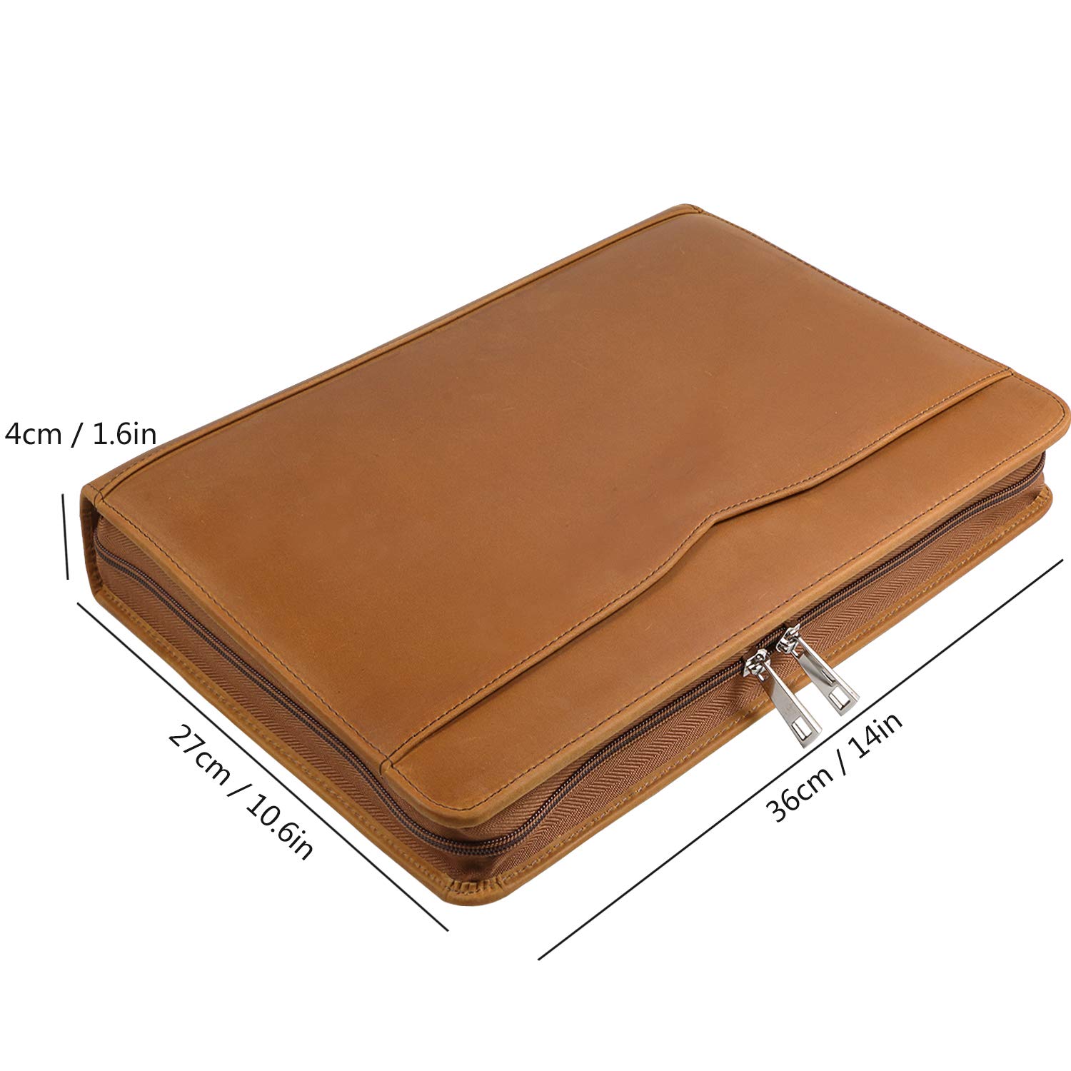 Funda profesional de cuero para negocios, carpeta de 3 anillas, organizador de documentos de negocios con cremallera, funda para tablet, con bloc de notas tamaño carta (versión mejorada marrón)