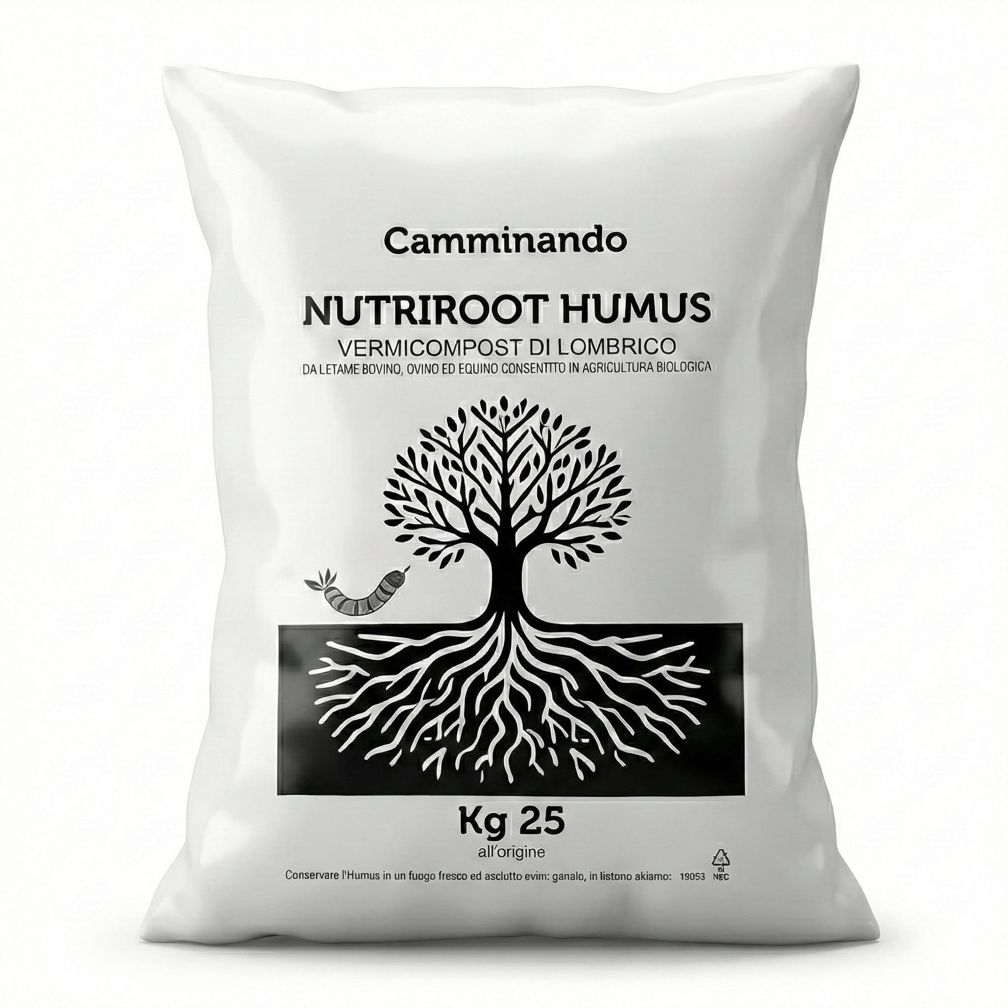 NutriRoot Humus di Lombrico Naturale | Concime Organico Biologico da Letame Maturo | Fertilizzante per Orto, Giardino e Piante in Sacco da 25kg | Prodotto Italiano