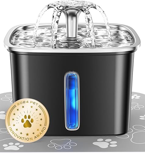 Miniatura 1 de Veken Fuente de agua de acero inoxidable para gatos, fuente automática de 95 onzas  2.8 L, dispensador de agua para perros con filtros de repuesto y
