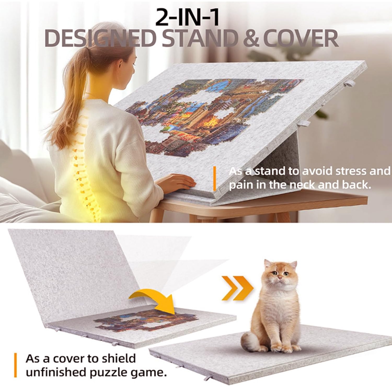 Tavola Pieghevole Per Puzzle Con Supporto e Copertina 2 In 1,Mesa Rompecabezas De 1000 Piezas,Tablero Portátil Con 6 Cajones,Placa De Cubierta Plegable,Fieltro Ligero,Para Adultos y Niños,Kaki