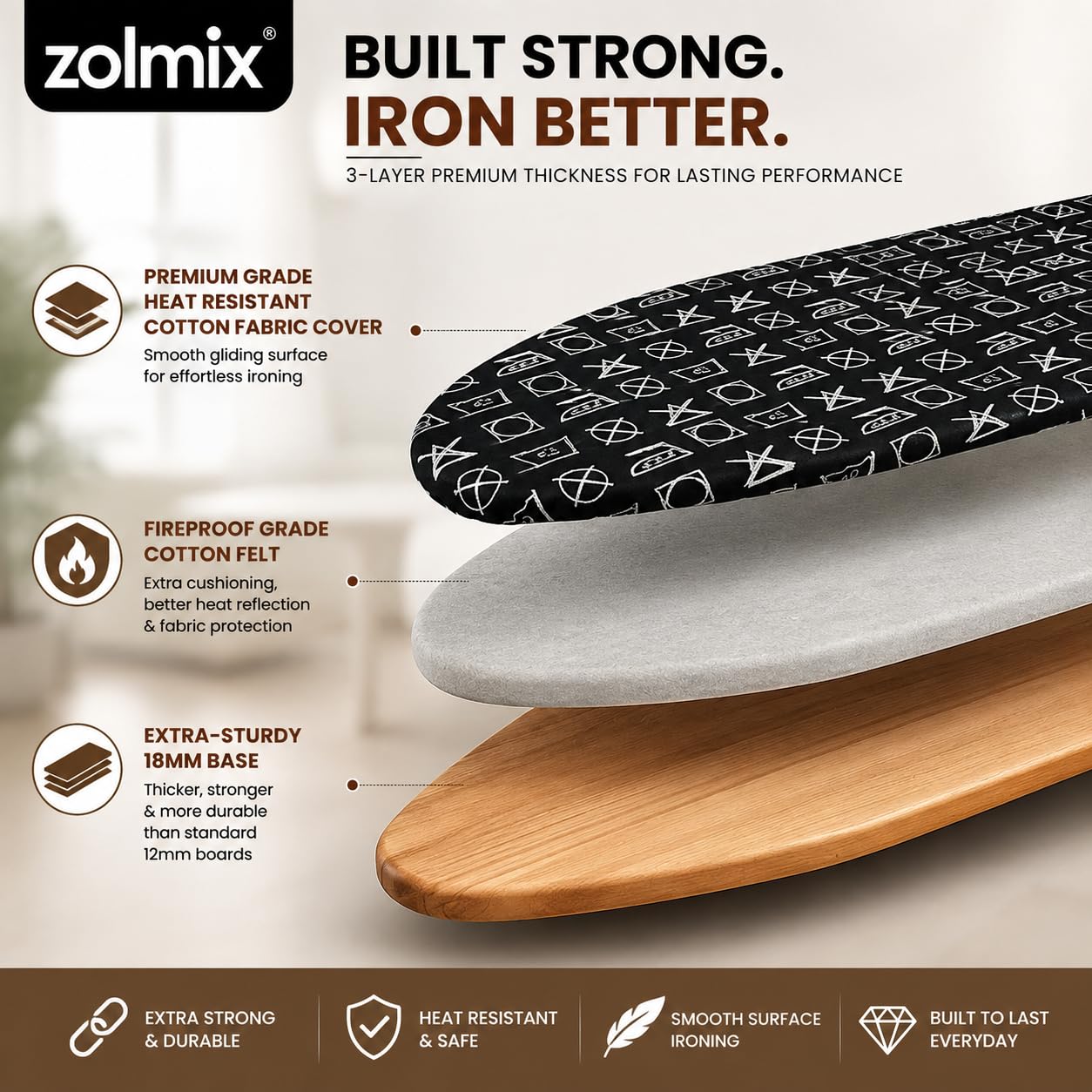 ZOLMIX Wooden Ironing Board - Durable & Spacious -3