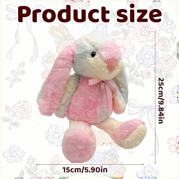 Bunny Teddy, Rainbow Rabbit Plush Companion,Pink Bunny Teddy Bear for Emotional Support and Decorative Use, Soft and Cuddly Stuffed Animal