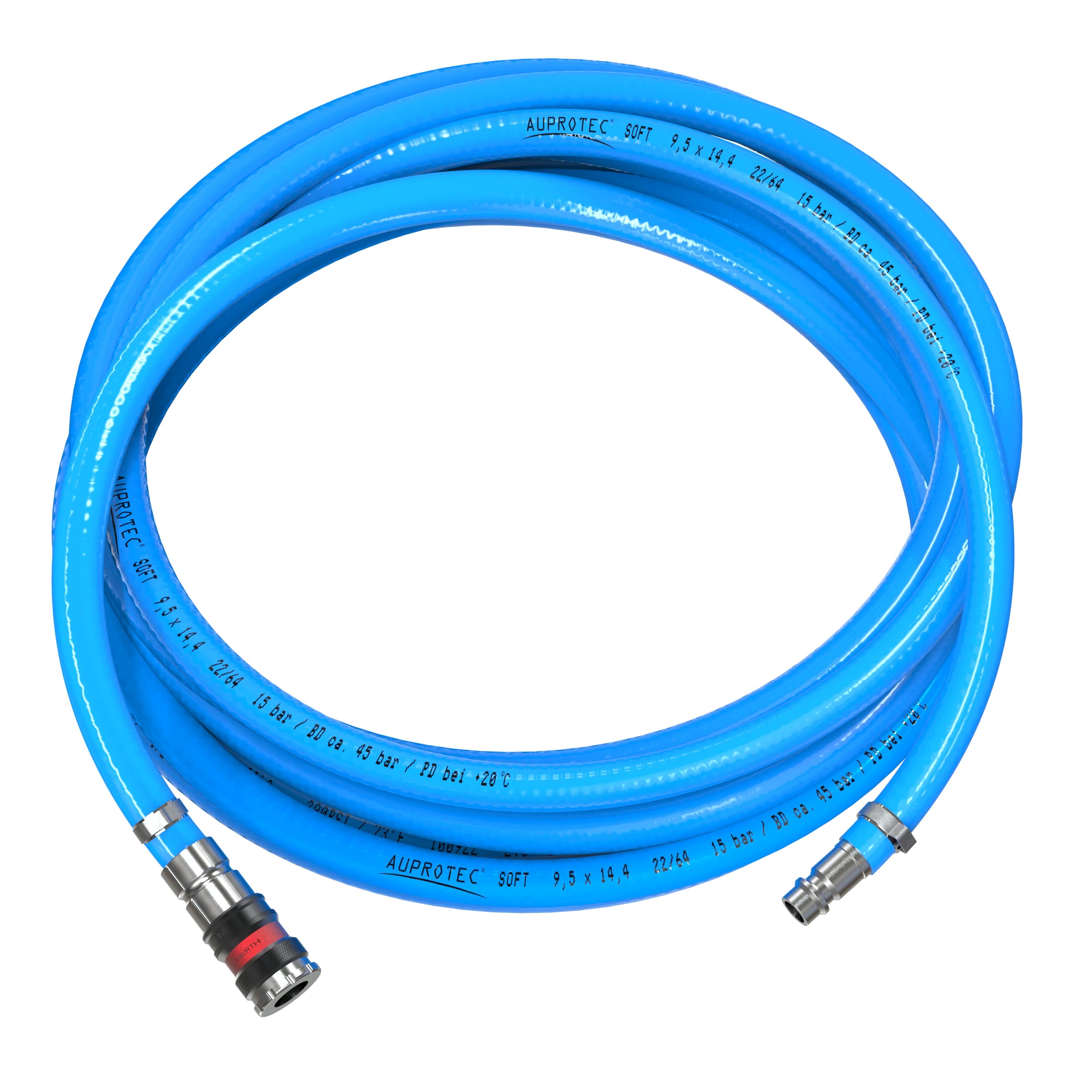 AUPROTEC set de manguera de aire comprimido Ø 9 mm interior, 10 m de PVC con acoplador rápido S2000 para compresores de aire, manguera para compresor AUPROTEC de alta flexibilidad