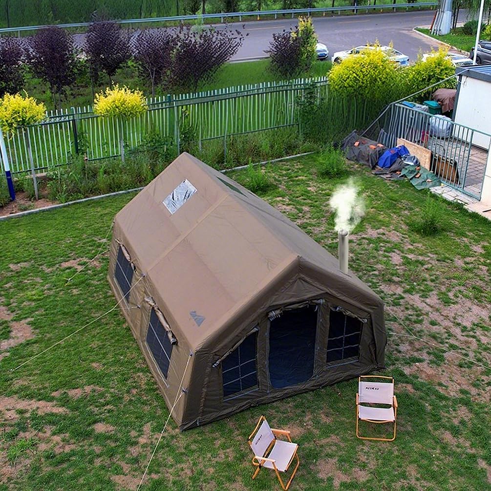 4 Season Air Tent Glamping Tent with Separate Living and Sleeping Area,Waterproof Pop-Up Outhouse Yurt with Pump and Stove Jack Hole, 8-10 Person Camping Quick Set Up