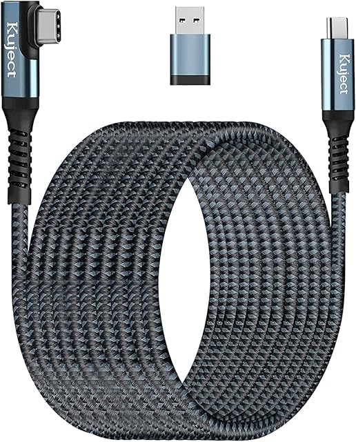 Compatible for Oculus Quest 2 Link Cable 6M USB 3.0 Type C to C, Kuject Nylon Braided Long PC Connect Power Data Extension Charging Cord, Great Virtual Reality Gaming Accessories for Oculus Quest