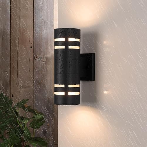 Miniatura 3 de mirrea Lámpara moderna de 12 pulgadas para porche al aire libre en 2 luces con cilindro de aluminio y cubierta de vidrio templado, aplique de pared