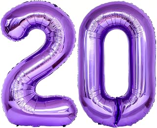 Number 20 Purple Balloons 40 Inch Giant Purple 20 Number Foil Helium Balloons for 20th Purple Birthday Party Supplies 20th Anniversary Events Decorations