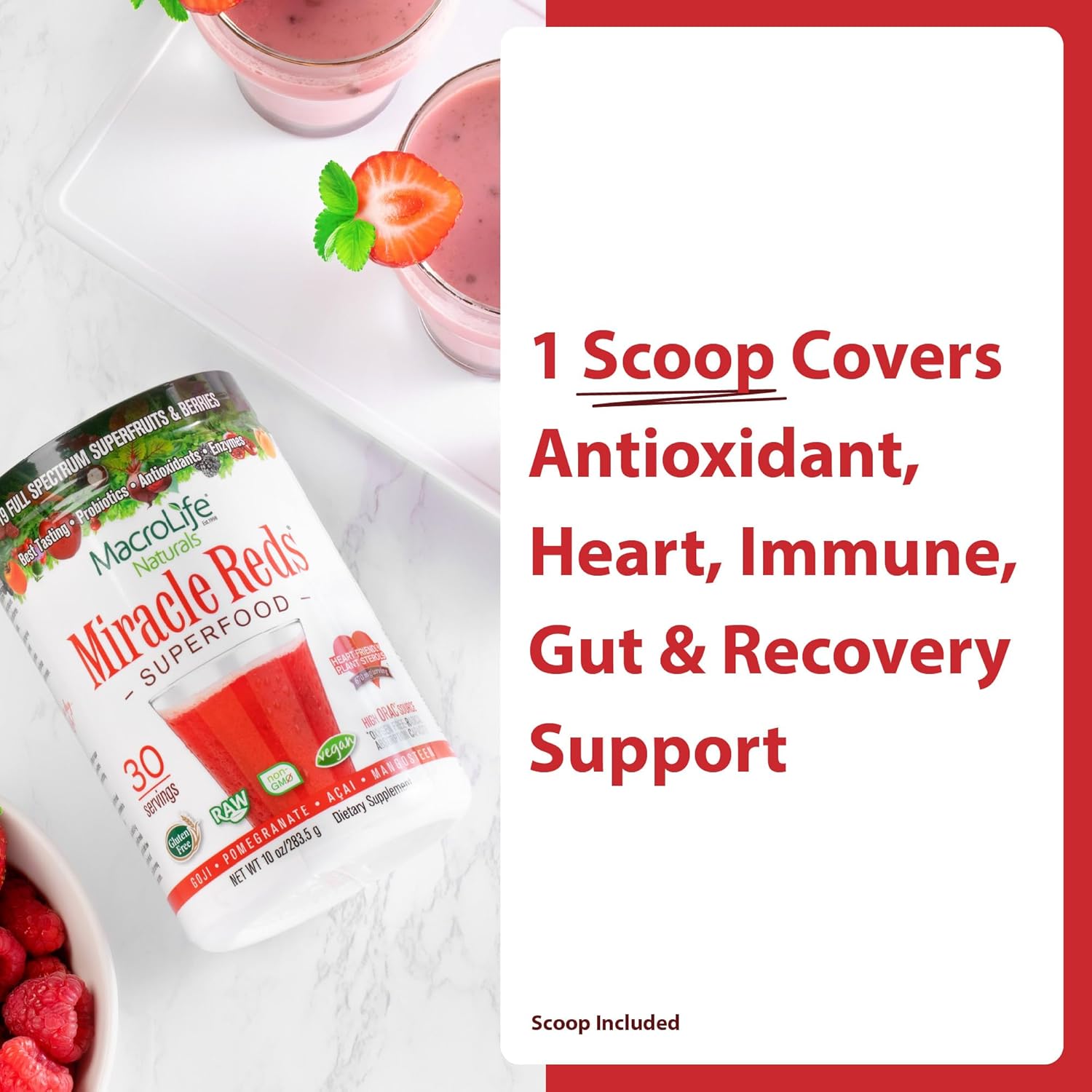 MacroLife Naturals Miracle Reds Superfood Powder 19 Blended Fruit & Berry Polyphenols Enzymes Probiotics & Antioxidants Supplement - Raw Non-GMO & Vegan Whole Food Vitamins - 30 Servings - Image 3