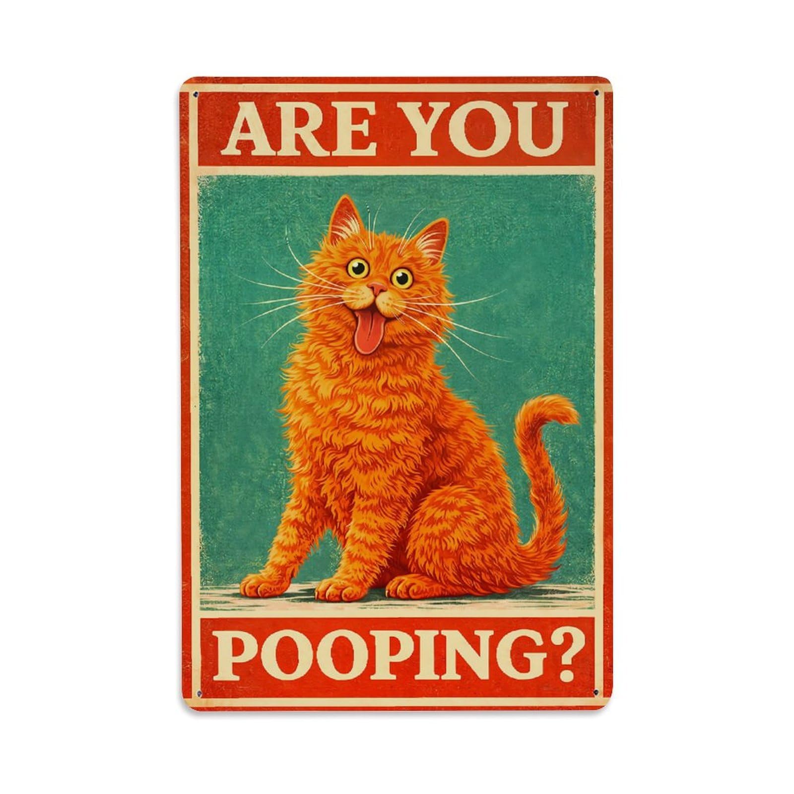 Jdfenggu Vintage Are You Pooping Cat Poster Retro Metal Tin Sign, Metal Poster For Bar, Home, Man Cave, Kitchen, Laundry Room Art Decor 8X12 Inch